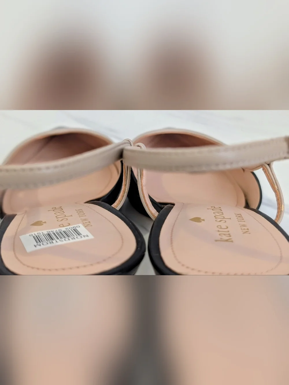 Kate Spade Veyda Slingback Kitten Heels Black Warm Beige Pointed Toe 8B NWOB